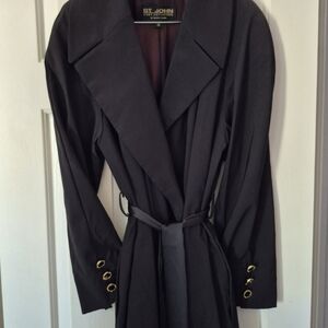 St. John Black Maxi Trench Coat